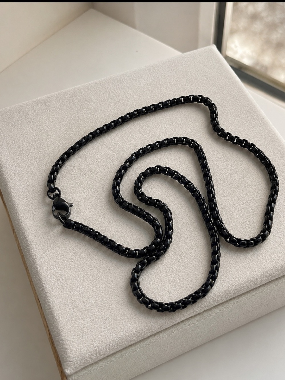 Mens Black Stainless Steel 18” Box Chain Necklace Minimalist Streetwear Jewelry
